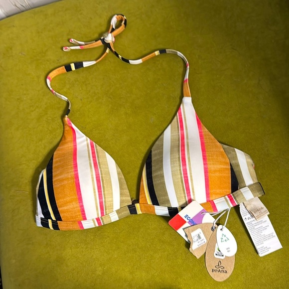 prAna Lexie Adjustable Triangle Halter Top in Gilded Soleil Stripe Small 57 - Picture 4 of 6